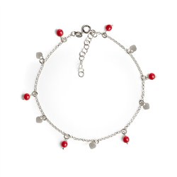 Cavigliera Catena Argento Con Perle Pendenti e Cuori