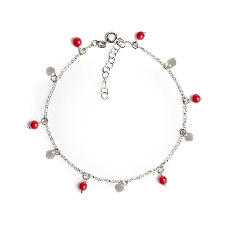 Cavigliera Catena Argento Con Perle Pendenti e Cuori