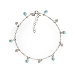 Cavigliera Catena Argento Con Perle Pendenti e Cuori