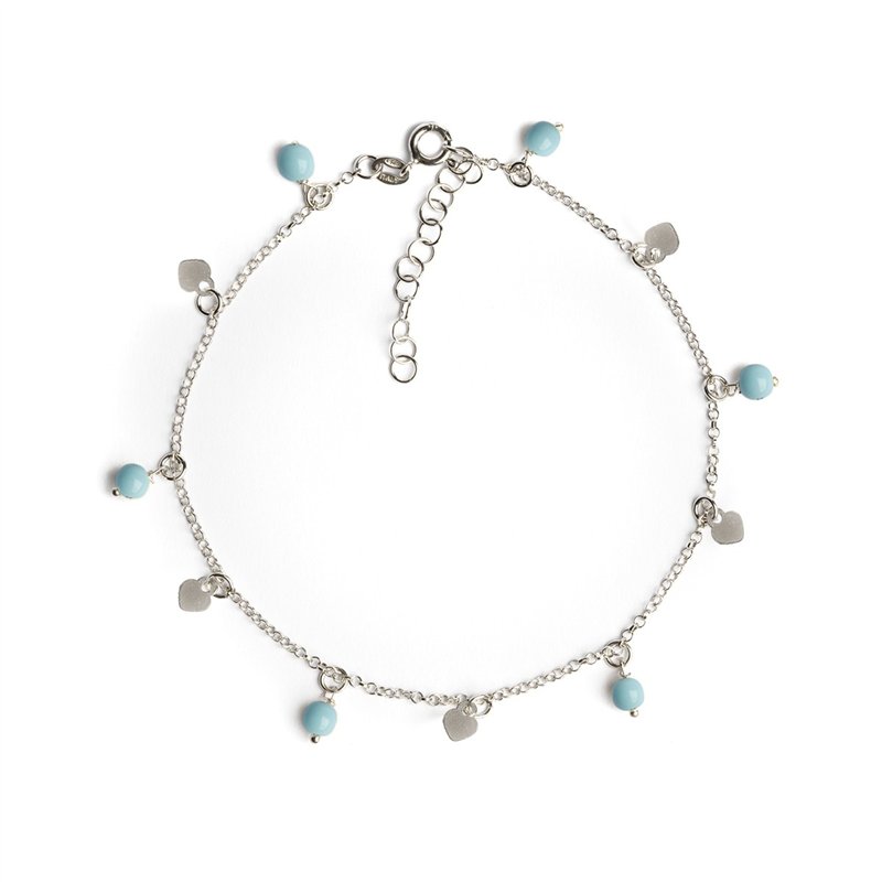 Cavigliera Catena Argento Con Perle Pendenti e Cuori