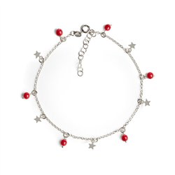 Cavigliera Catena Argento Con Perle Pendenti e Stelle