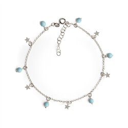 Cavigliera Catena Argento Con Perle Pendenti e Stelle