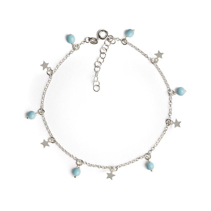 Cavigliera Catena Argento Con Perle Pendenti e Stelle