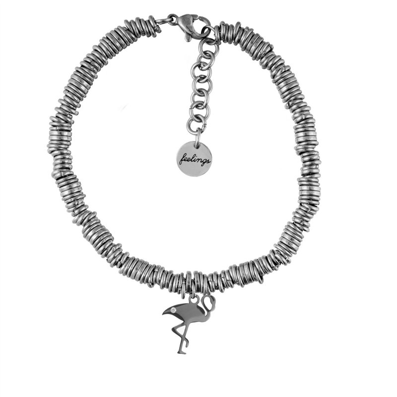 Bracciale multirondella, acciaio – fenicottero