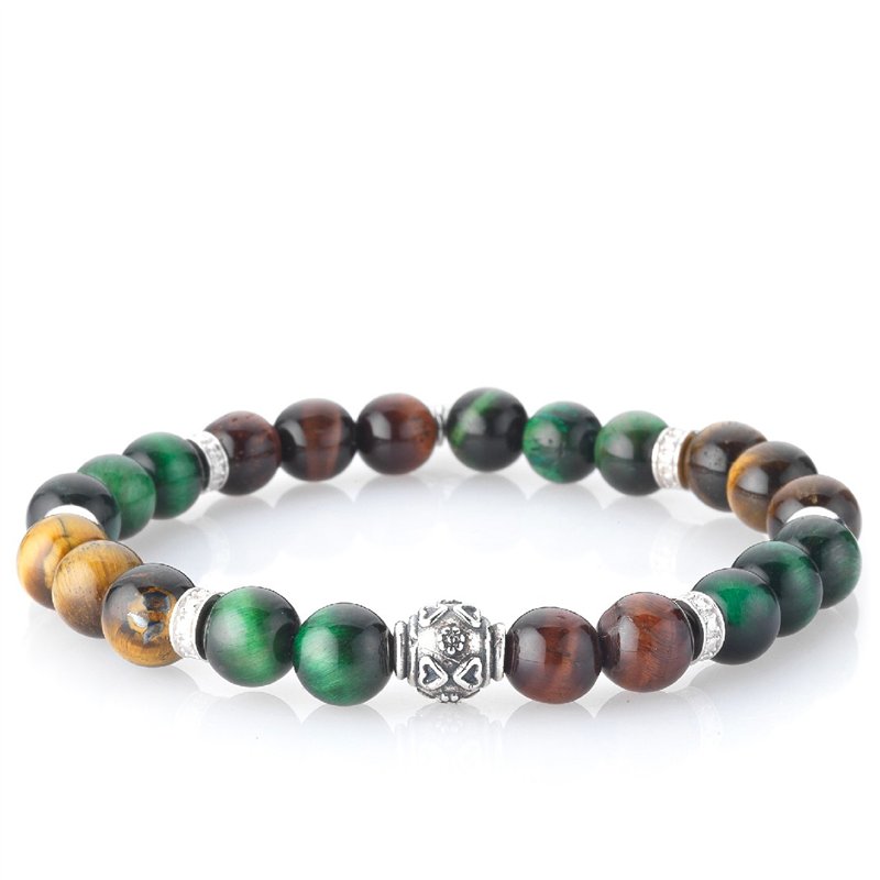Bracciale Stone Green Island argento occhio di tigre multicolor