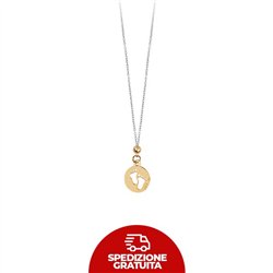 Collana in oro bianco con ciondolo tondo e incisione di piedini