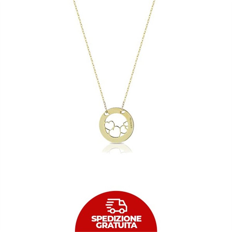 Collana in oro con cerchio e quattro cuori