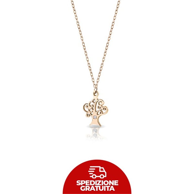 Collana in oro con ciondolo a forma di albero e diamanti