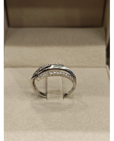 Anello in Oro Bianco 18 Carati con Doppia Filiera di Diamanti