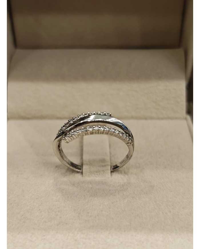 Anello in Oro Bianco 18 Carati con Doppia Filiera di Diamanti