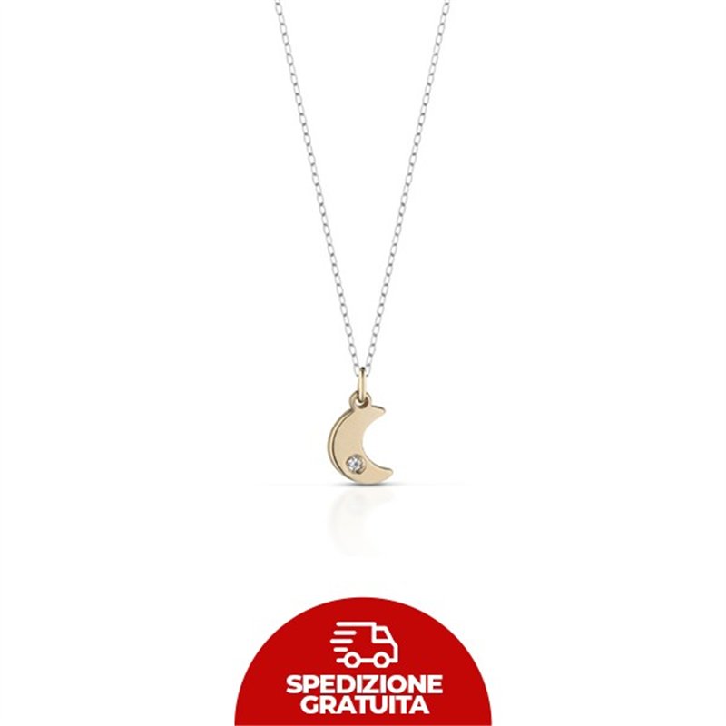 Collana in oro con ciondolo a forma di luna con brillantino