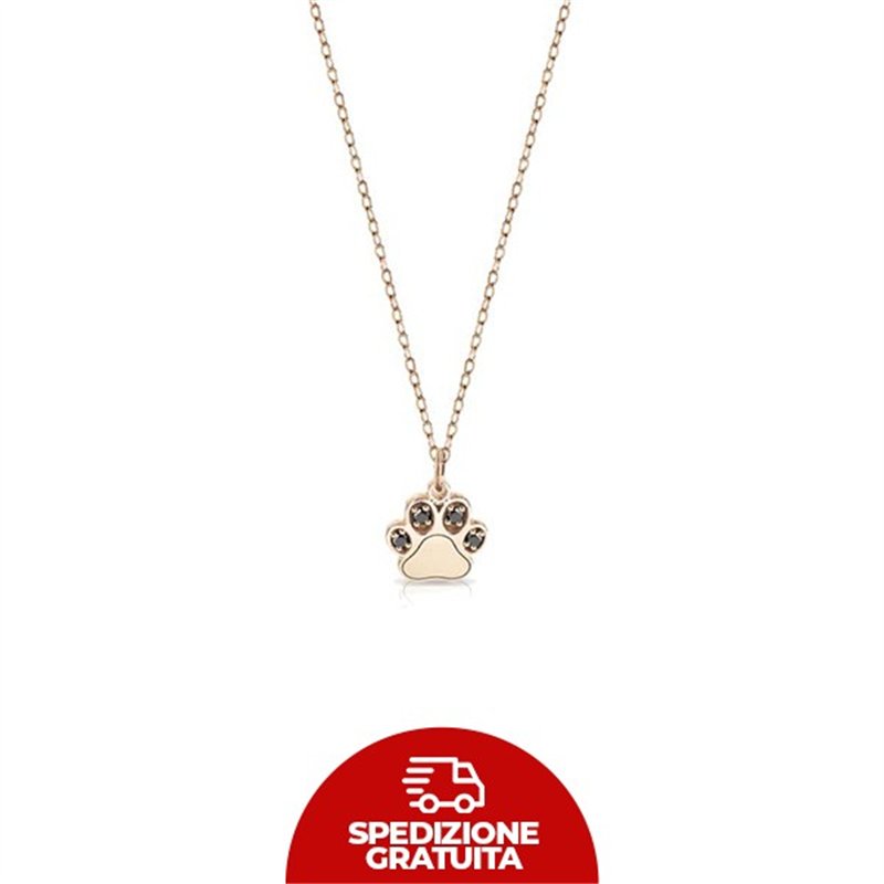 Collana in oro con ciondolo a forma di zampetta e diamanti neri