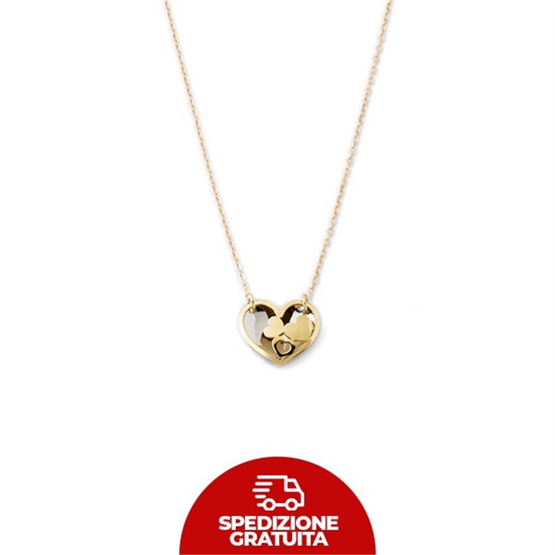 Collana in oro con ciondolo traforato e bicolore a forma di cuore