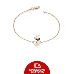 Bracciale in oro con ciondolo a forma di gattino e diamanti neri