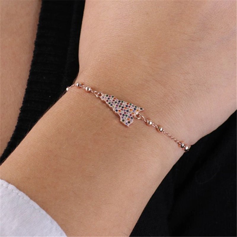 Bracciale in Argento 925 con forma isola siciliana, impreziosito da pavè di zirconi multicolore