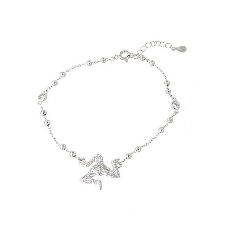 Bracciale in Argento 925 con ciondolo trinacria siciliana, impreziosita da zirconi bianchi