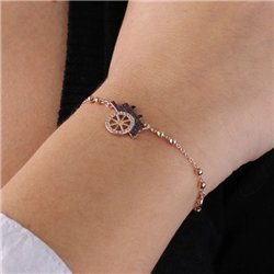 Bracciale in Argento 925 con ciondolo carretto siciliano, impreziosito da zirconi rossi e bianchi su base brunita