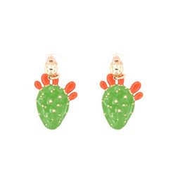 Orecchini in Metallo con fico d’india pendente, impreziosito da smalto verde e punte di smalto rosso