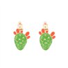Orecchini in Metallo con fico d’india pendente, impreziosito da smalto verde e punte di smalto rosso