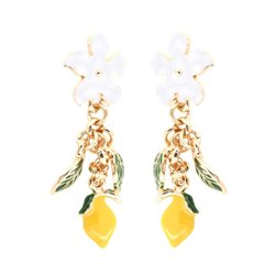 Orecchini in Metallo pendenti, con fiori ed agrumi di Sicilia impreziositi da smalti colorati