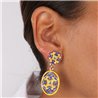 Orecchini in Metallo con maiolica a fiore smaltata blu e giallo