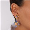 Orecchini in Metallo con maiolica a fiore smaltata blu giallo e rosso