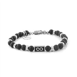 Bracciale in Acciaio con pietre in acciaio e onice nero con infinito.