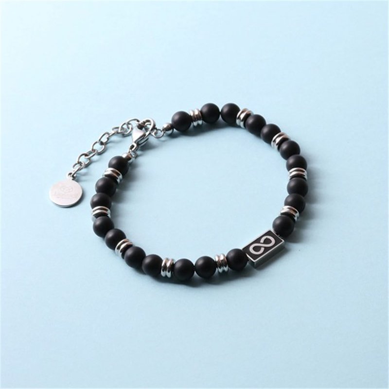 Bracciale in Acciaio con pietre in acciaio e onice nero con infinito.