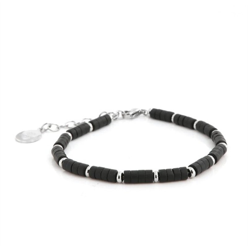 Bracciale in Acciaio con pietra onice nera e metallo lucido