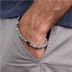 Bracciale in Acciaio con giglio centrale e sfere effetto diaspro grigio