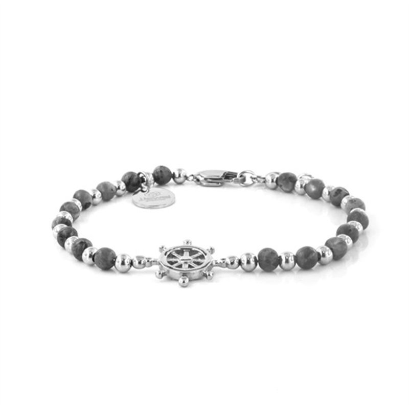 Bracciale in Acciaio con timone centrale e pietra diaspro grigio, metallo