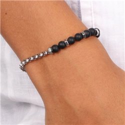 Bracciale in Acciaio con catena rollò e pietra onice nero satinata