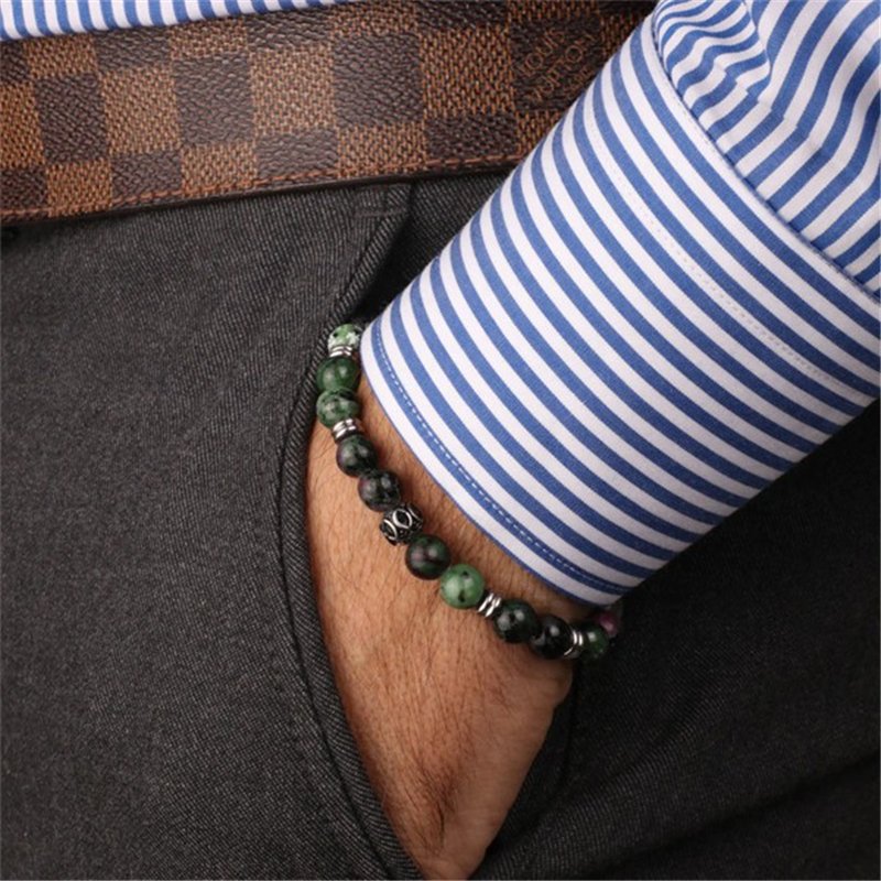 Bracciale in Acciaio con pietre malachite verdi