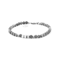 Bracciale in Acciaio con pietra diaspro grigio e cubetti in metallo