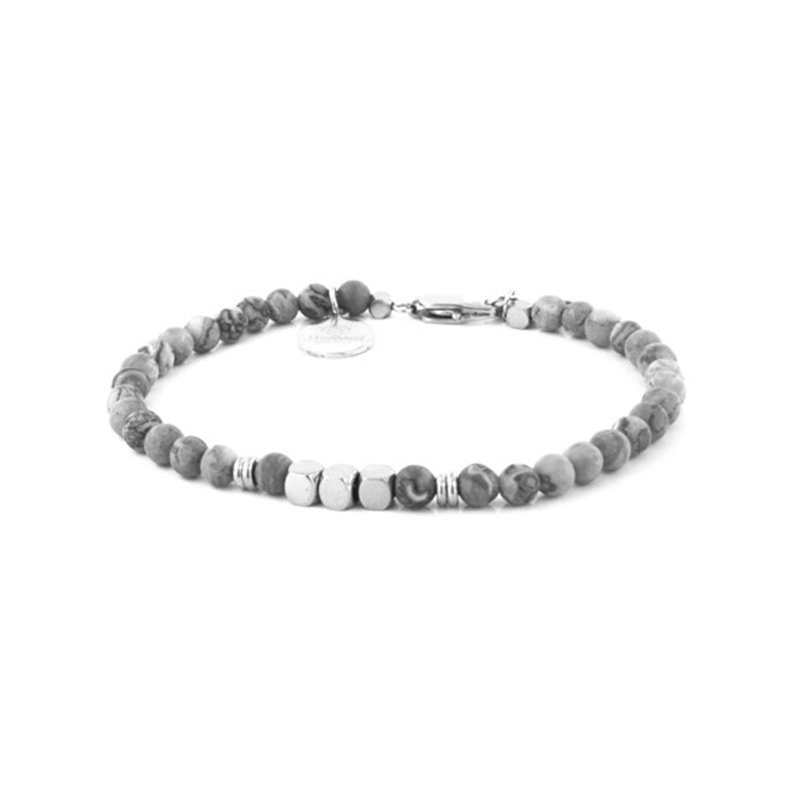 Bracciale in Acciaio con pietra diaspro grigio e cubetti in metallo