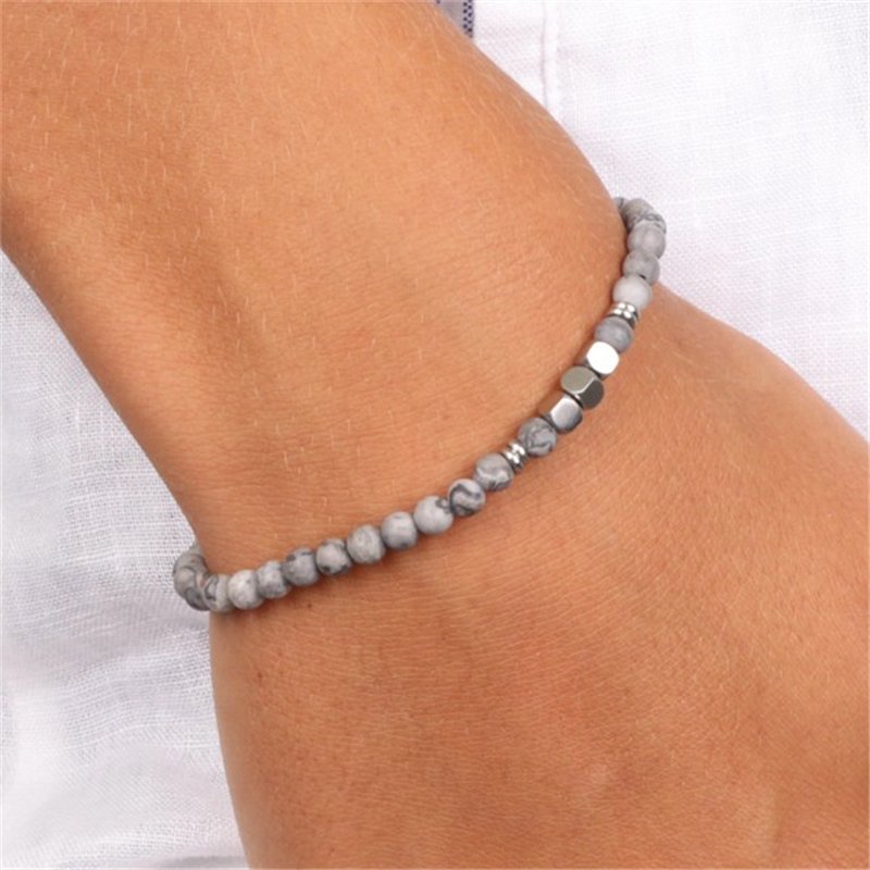 Bracciale in Acciaio con pietra diaspro grigio e cubetti in metallo