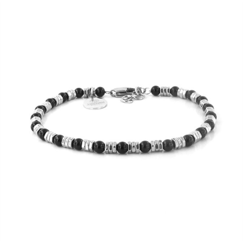 Bracciale in Acciaio con pietra onice nero e cilindri in metallo