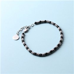 Bracciale in Acciaio con pietra onice nero e cilindri in metallo