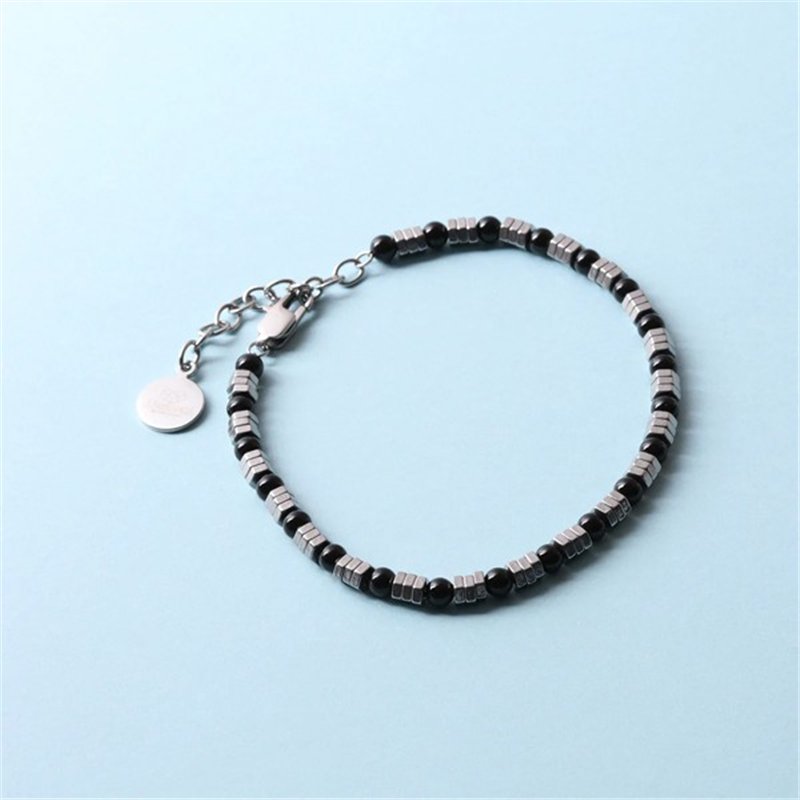 Bracciale in Acciaio con pietra onice nero e cilindri in metallo