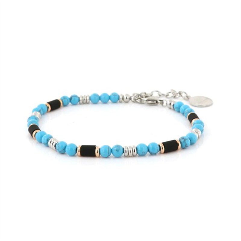Bracciale in Acciaio con pietra turchese e onice nero