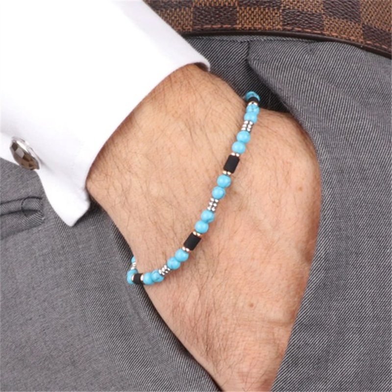 Bracciale in Acciaio con pietra turchese e onice nero