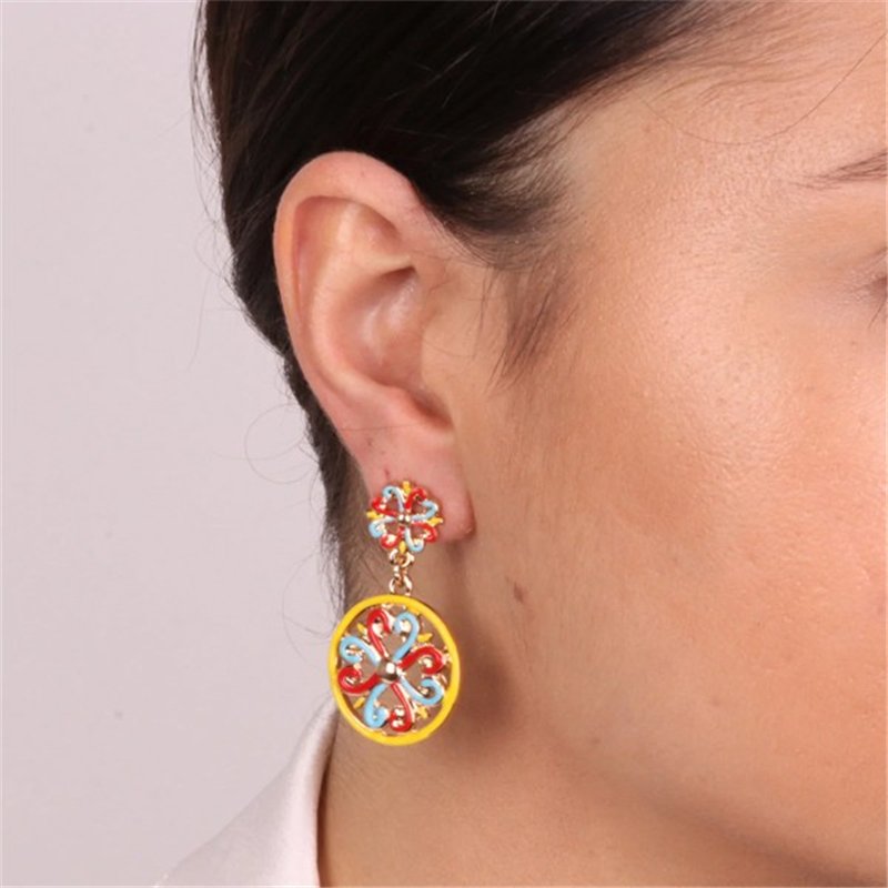 Orecchini in Metallo con pendente maioliche colorate