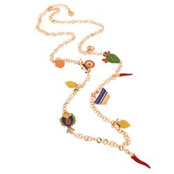 Collana in Metallo con charm siciliani, carretto, coffa, fico d’india, corno portafortuna