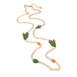 Collana in Metallo maglia rolò, con fichi d’india di Sicilia, impreziositi da smalti colorati