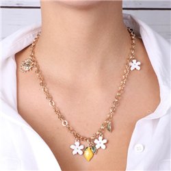 Collana in Metallo maglia rolò, con charms fiori e agrumi di Sicilia, impreziosita da smalti colorati