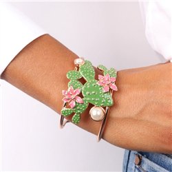Bracciale in Metallo con intrecci di fiori di cactus e dettaglio in perla bianca