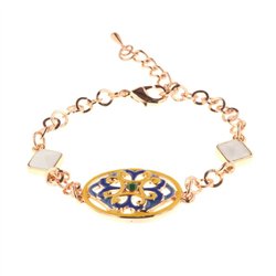 Bracciale in Metallo cristalli bianchi con dettaglio centrale in maiolica a fiore smaltata blu e giallo