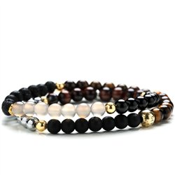 Bracciale Stone Elegant Double Ematite Onice Argento Agata