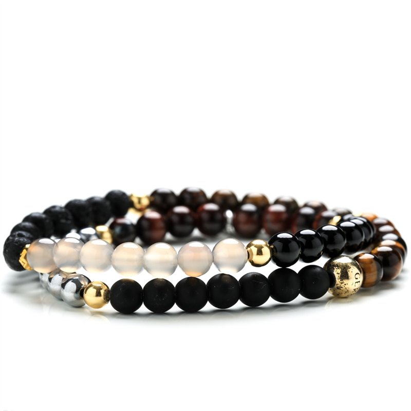 Bracciale Stone Elegant Double Ematite Onice Argento Agata