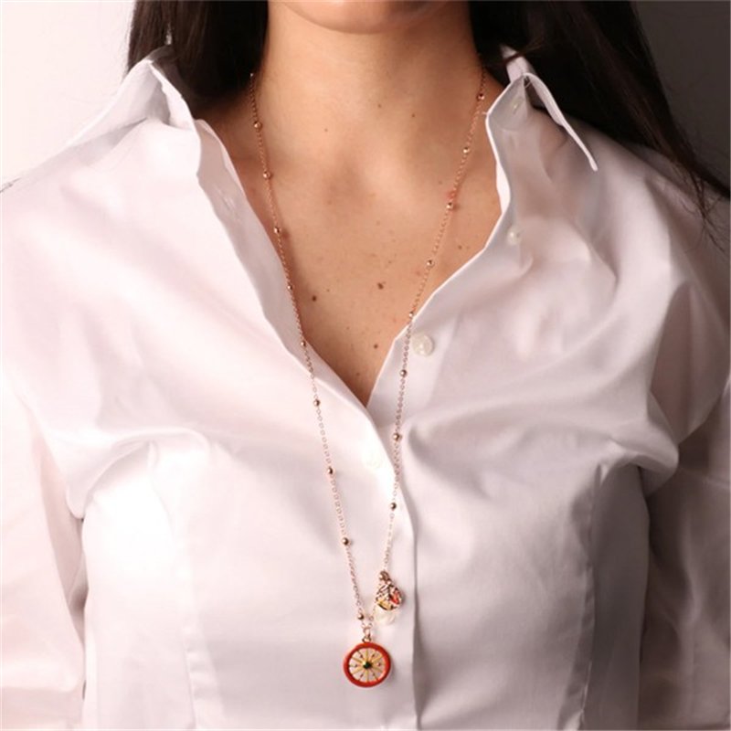 Collana in Metallo con ruota del carretto siciliano e simbolo Trinacria impreziositi da smalti colorati